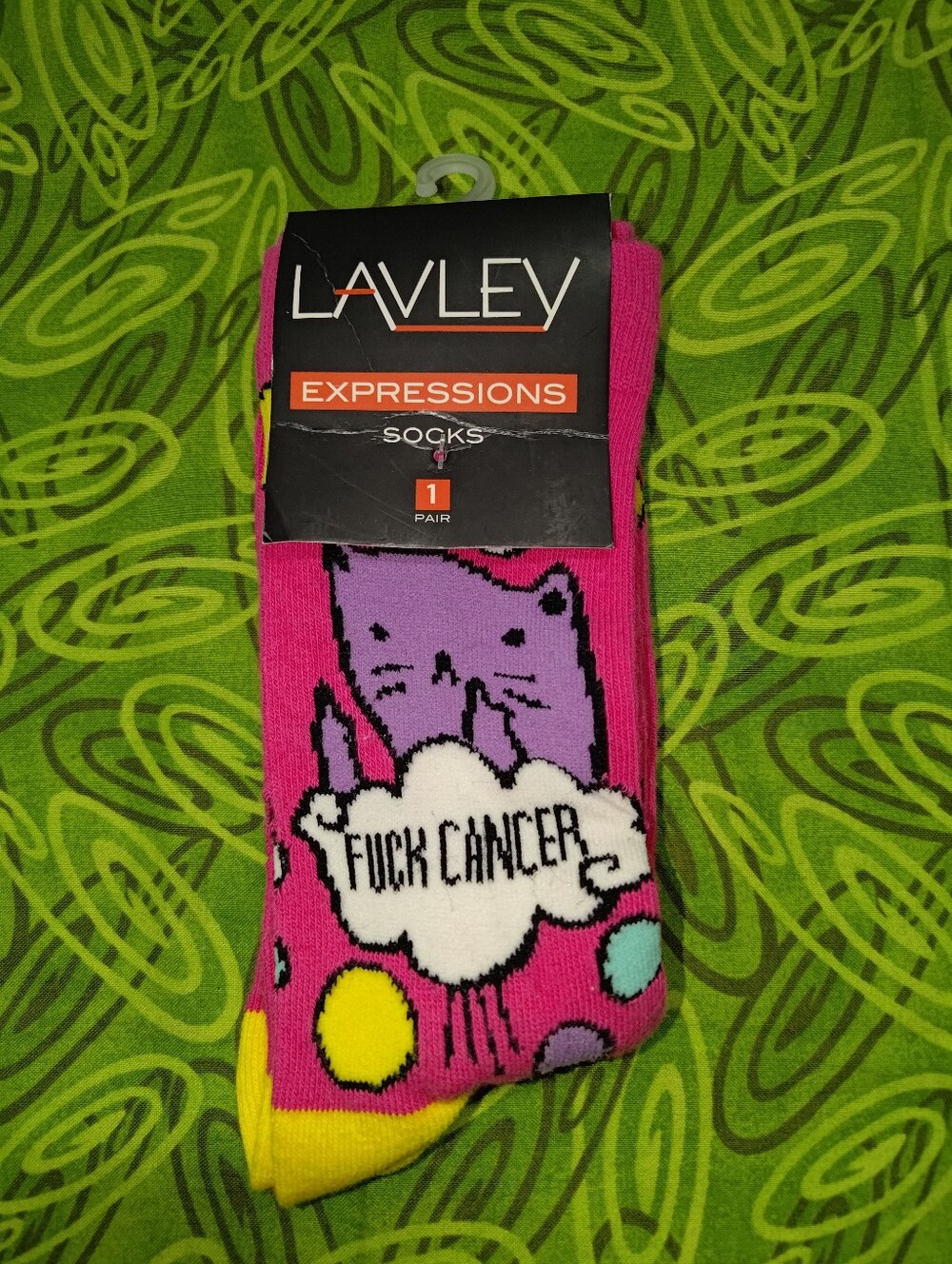 Lavley Expressions F**K Cancer Socks One Size Fits Most New